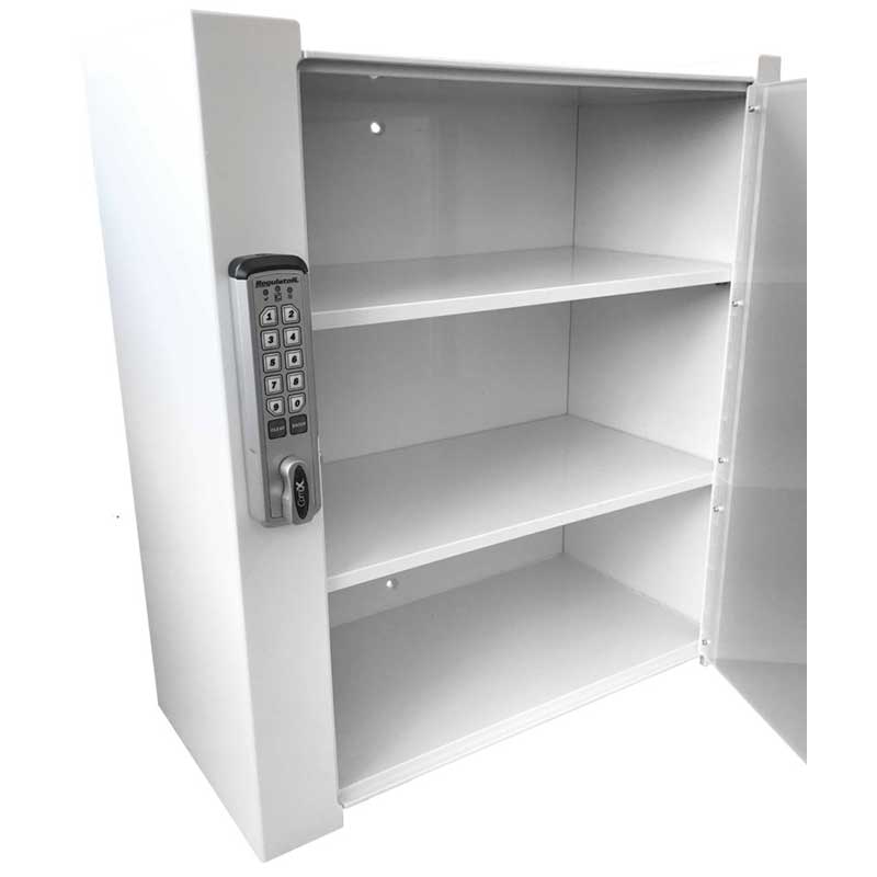 Medical Supply Locking Cabinet, Shelves with Storage Bins